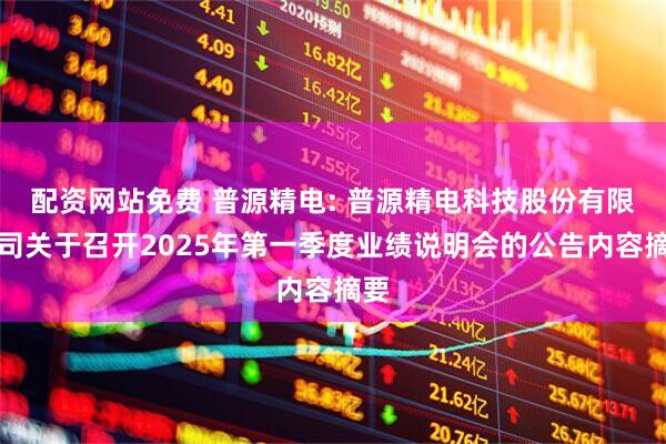 配资网站免费 普源精电: 普源精电科技股份有限公司关于召开2025年第一季度业绩说明会的公告内容摘要